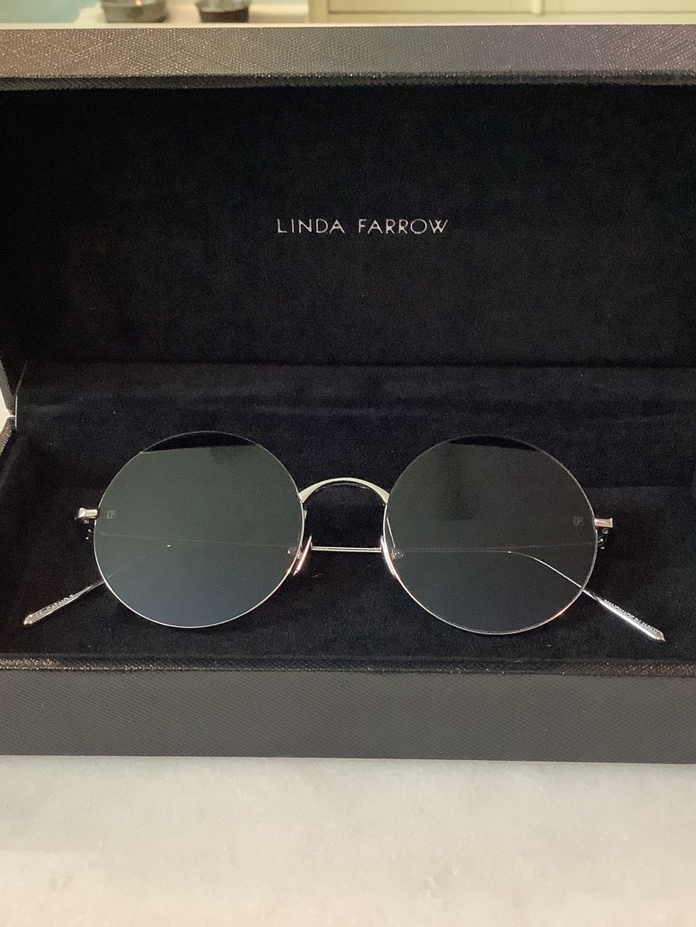 Linda Farrow ZAHA Silver Round Frame Sunglasses with Dark Lenses, Brand New